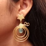 Unique Design Star Earrings | Gold Plated Geometric Stone Dangler Jewelry Gift For Her