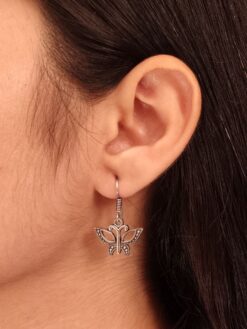 Vintage German Silver Butterfly Hook Earrings Oxidized Dangler