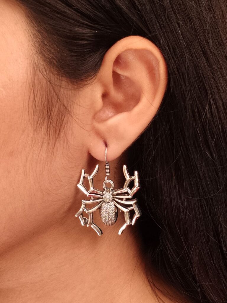 Unique Spider Design Earrings | Oxidized German Silver Hook Dangler Daily Wear Jewelry for Girls