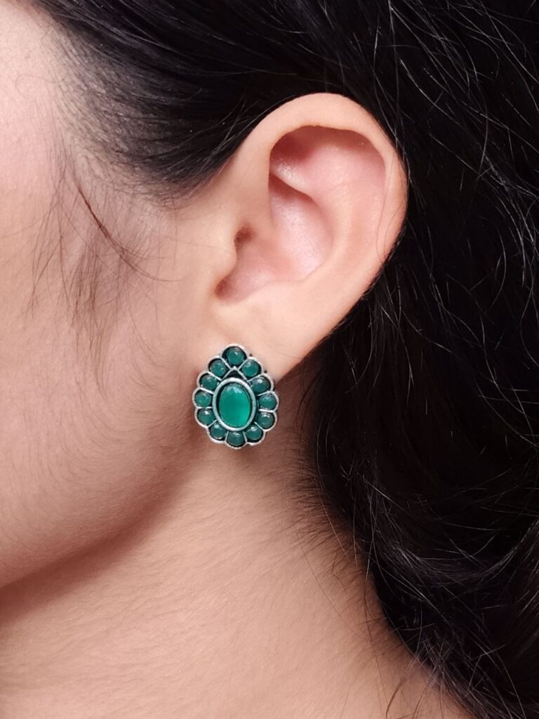 Silver Replica Daily Wear Stud Earrings | Stone Work Beautiful Jewelry for Girls