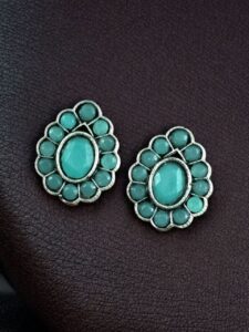 Silver Replica Daily Wear Stud Earrings | Stone Work Beautiful Jewelry for Girls - color: "Mint"