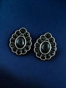 Silver Replica Daily Wear Stud Earrings | Stone Work Beautiful Jewelry for Girls - color: "Black"