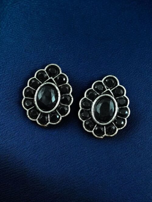 Silver replica stud earrings with stone work for daily wear.