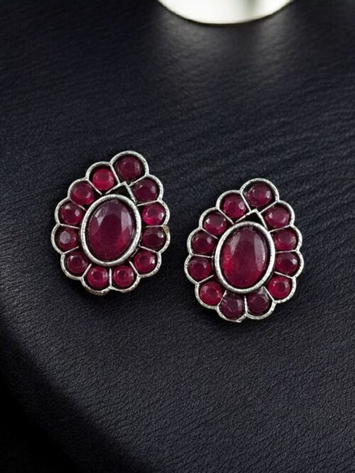 Silver replica stud earrings with stone work for daily wear.