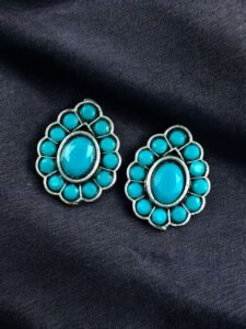 Silver Replica Daily Wear Stud Earrings | Stone Work Beautiful Jewelry for Girls - color: "Aqua"