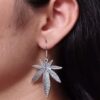 Oxidized silver plated long leaf earrings for women.