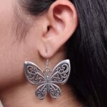 Trendy German Silver Butterfly Earrings | Floral Art Hook Dangler Perfect Design For Girls