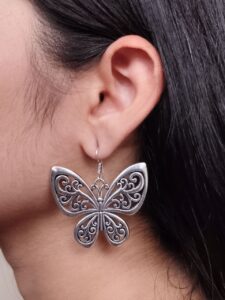 Trendy German Silver Butterfly Earrings | Floral Art Hook Dangler Perfect Design For Girls