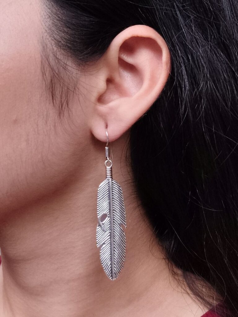 Oxidised Feather Design Earrings | German Silver Lightweight Dangler Best Jewelry for Women