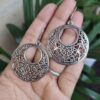 German silver floral art circle dangler earrings for women.