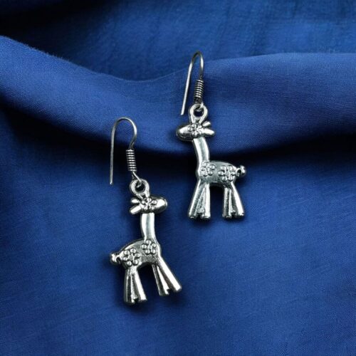 Oxidized giraffe design German silver earrings for girls.