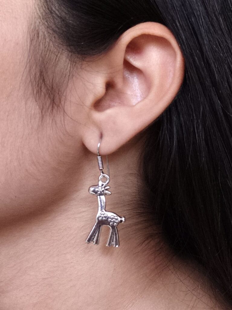Oxidized Giraffe Design Earrings | German Silver Animal Style Dangler Special Jewelry for Girls