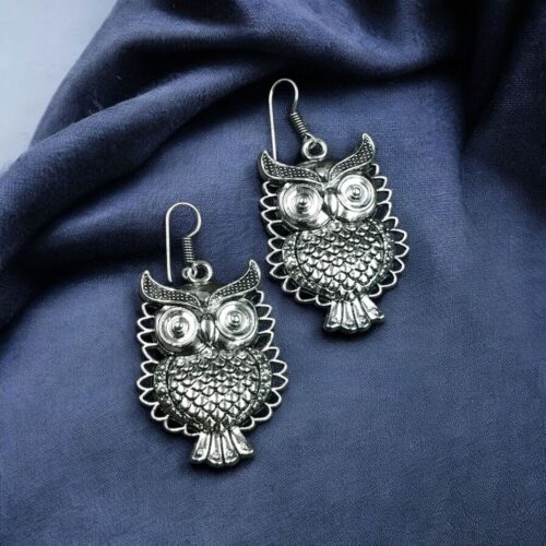 Unique owl design German silver vintage look earrings.