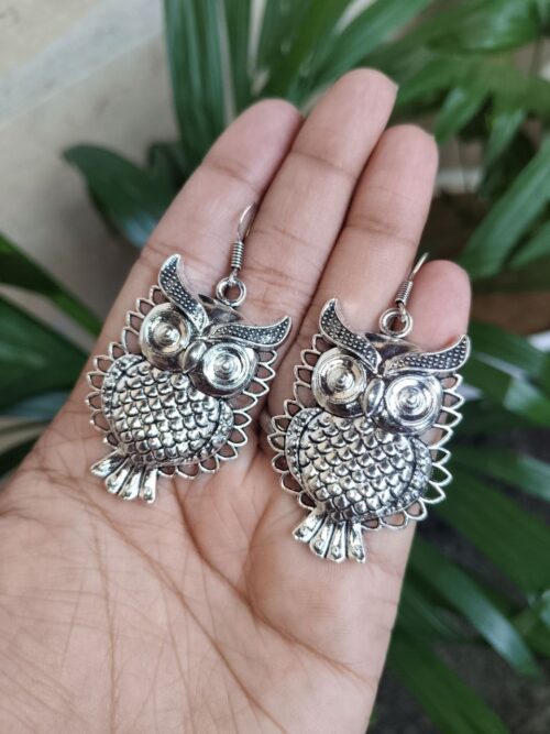 Unique owl design German silver vintage look earrings.