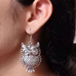 Unique Owl Design Earrings | German Silver Vintage Look alike Hook Dangler Jewelry