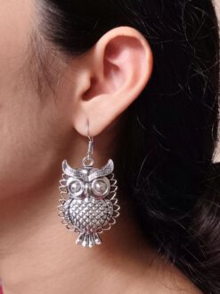 Unique owl design earrings German silver vintage look.