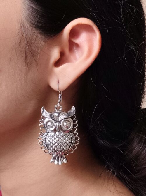 Unique owl design earrings German silver vintage look.