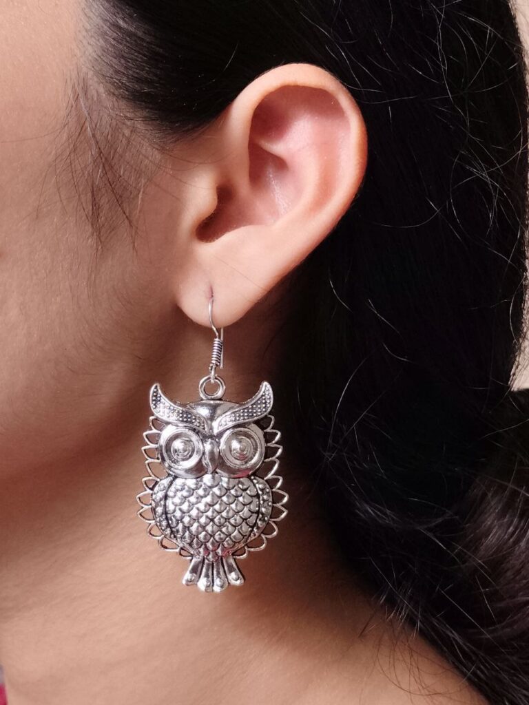 Unique Owl Design Earrings | German Silver Vintage Look alike Hook Dangler Jewelry
