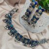 Unique silver plated choker necklace set with earrings.