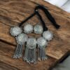 Silver plated choker necklace set with earrings for women.