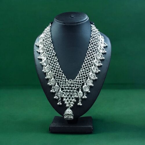 German silver unique necklace with adjustable thread and ghungroo design.