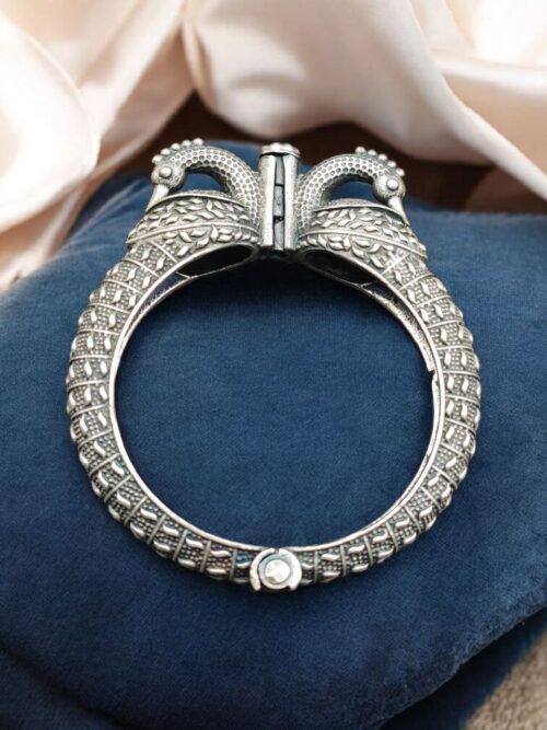 Oxidized silver replica peacock design bangle ethnic jewelry