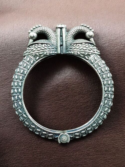 Oxidized silver replica peacock design bangle ethnic jewelry