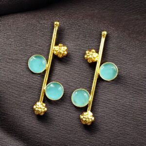 Trendy Gold Plated Flower Earrings | Stone Work Western Look Alike Unique Jewelry for Girls - color: "Aqua"