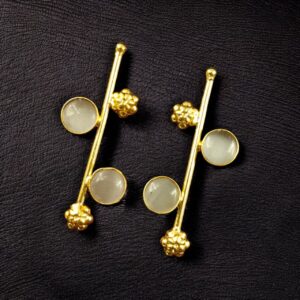 Trendy Gold Plated Flower Earrings | Stone Work Western Look Alike Unique Jewelry for Girls - color: "Grey"