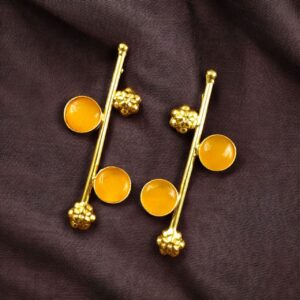 Trendy Gold Plated Flower Earrings | Stone Work Western Look Alike Unique Jewelry for Girls - color: "Yellow"
