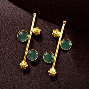 Trendy Gold Plated Flower Earrings | Stone Work Western Look Alike Unique Jewelry for Girls - color: "Blue"