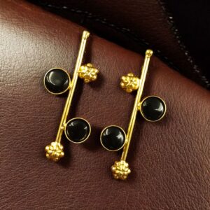 Trendy Gold Plated Flower Earrings | Stone Work Western Look Alike Unique Jewelry for Girls - color: "Black"