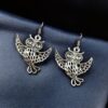 German silver owl hook earrings with oxidized finish, perfect daily wear dangler jewelry.