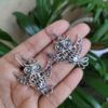 German silver owl hook earrings with oxidized finish, perfect daily wear dangler jewelry.