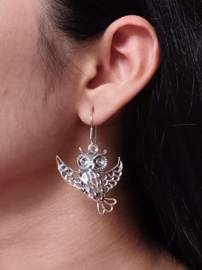 German Silver Owl Hook Earrings | Daily Wear Dangler Beautiful Jewelry for Girls