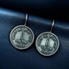 Oxidized 1 paisa coin earrings with silver replica hook design for women.