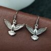 German Silver bird hook earrings in oxidized finish, traditional dangler jewelry for women.