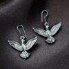 German Silver bird hook earrings in oxidized finish, traditional dangler jewelry for women.