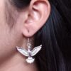 German Silver bird earrings in oxidized finish, traditional dangler jewelry for women.