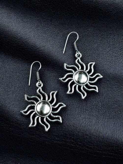 Oxidized German Silver Sun Design Hook Dangler Earrings