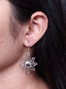 Oxidized German Silver Sun Design Earrings | Hook Dangler Ethnic Jewelry Perfect Gift for Her