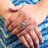 Antique style oxidized flower design ring silver replica stone jewelry for women.