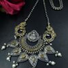 Traditional Oxidized Peacock Necklace with Stone & Pearl Work – Silver Replica Jewelry
