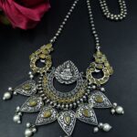 Bulk 6 Traditional Oxidized Peacock Necklace | Silver Replica Stone & Pearl Work Perfect Jewelry For Women - "Yellow"