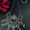 Traditional Oxidized Peacock Necklace with Stone & Pearl Work – Silver Replica Jewelry