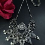 Bulk 8 Traditional Oxidized Peacock Necklace | Silver Replica Stone & Pearl Work Perfect Jewelry For Women - "Black"