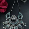 Traditional Oxidized Peacock Necklace with Stone & Pearl Work – Silver Replica Jewelry