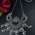 Bulk 10 Traditional Oxidized Peacock Necklace | Silver Replica Stone & Pearl Work Perfect Jewelry For Women - "Baby Pink"