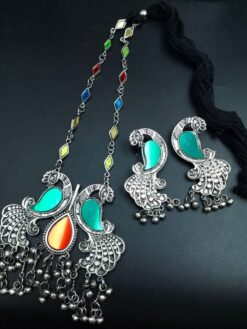 Unique Oxidized Peacock Design Necklace | Stylish Adjustable Thread Ethnic Jewelry