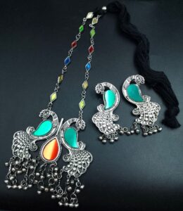 Unique Oxidized Peacock Design Necklace | Stylish Adjustable Thread Ethnic Jewelry